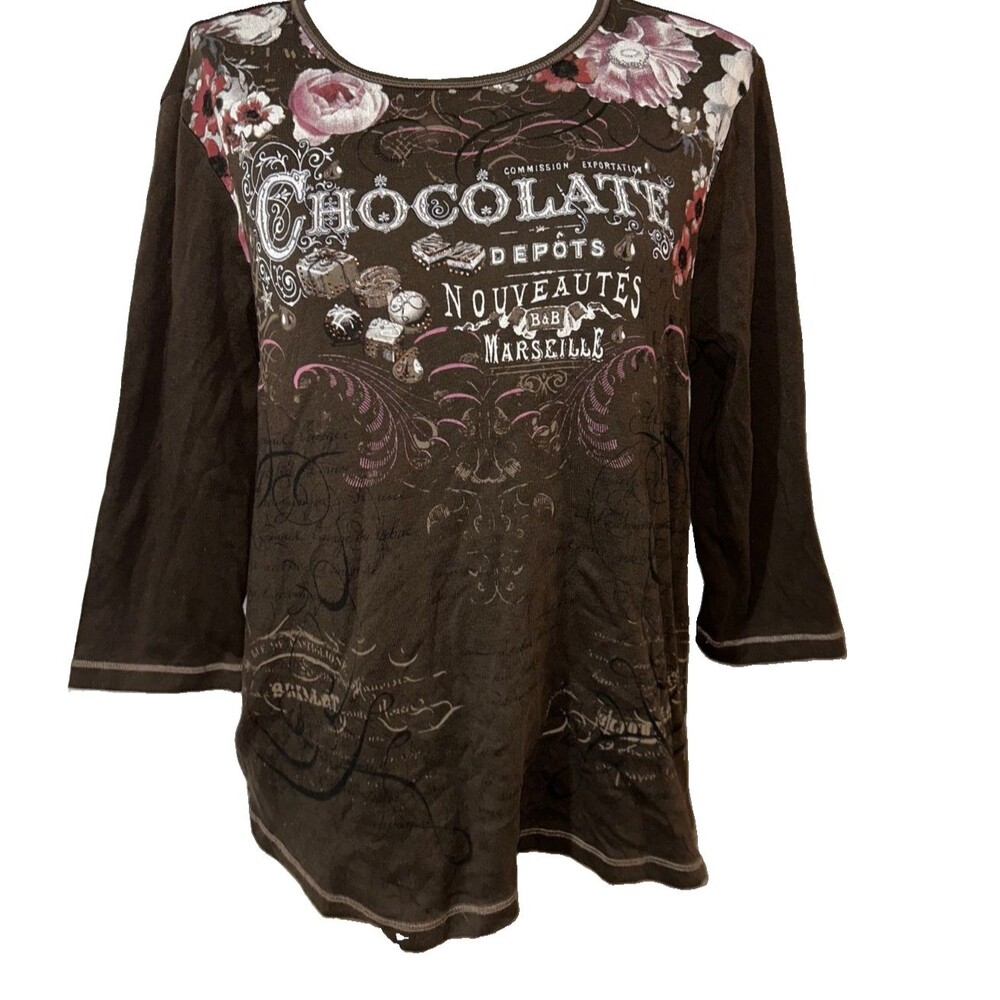 CJ Banks Women’s Vintage Chocolate Themed Novelty Long Sleeve Top size XL